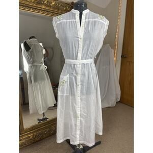 60s White Delicate Sheer Cotton Floral Embroidery Dress Lace Cottage